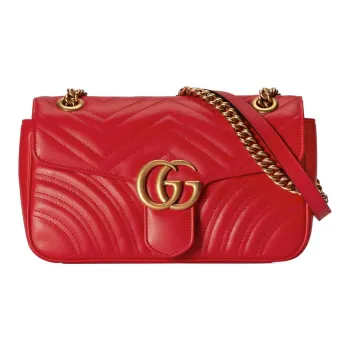 GUCCI GG Marmont Leather Crossbody Bag, Shoulder Bag Small Size Women's Red