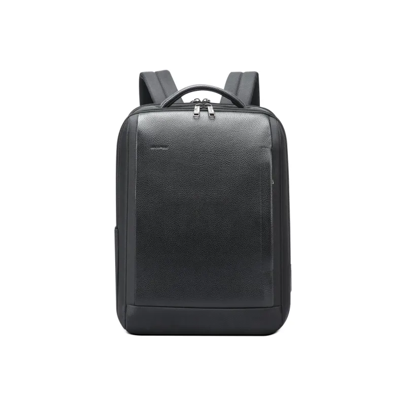 BOPAI Top Grain Cow Leather Backpack Medium Size Men's Black-1