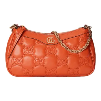 GUCCI GG Matelassé Leather Pochette, Shoulder Bag Shoulder Bag, Handbag Women's Orange