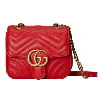 GUCCI Marmont Leather Crossbody Bag Shoulder Bag Mini Women's Red