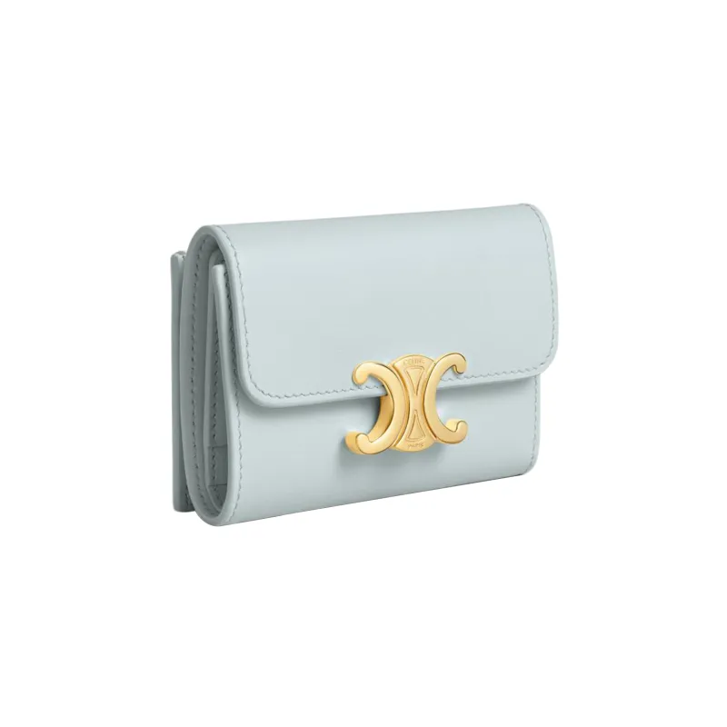 CELINE Triomphe Shiny Cow Leather Wallet Regular Women's Soft Blue-1