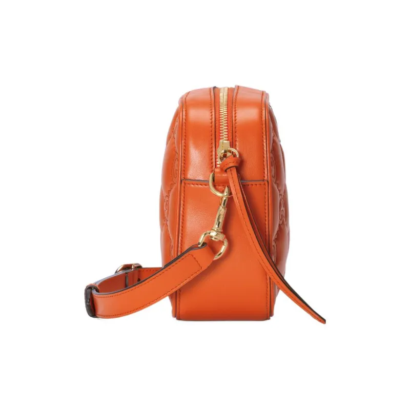 GUCCI GG Matelassé Leather Small Square Camera Bag Shoulder Bags Handbags Small Size Women's Orange-4