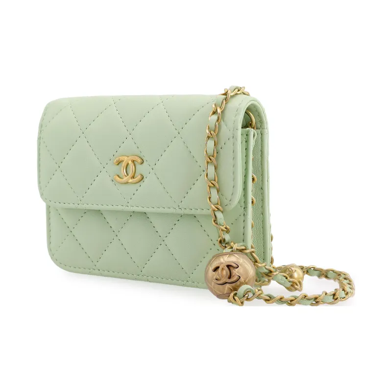 CHANEL Sheepskin Coin Purse, Fanny Pack, Shoulder Bag, Crossbody Bag Women's Fruit Green-1