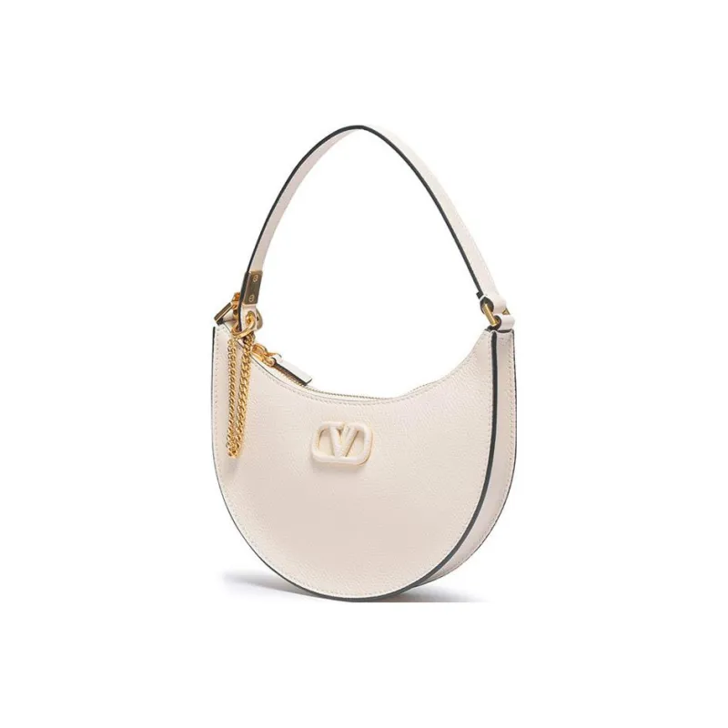 Valentino Vlogo Grain Calfskin HOBO Bag Handbag Mini Women's Light Ivory White-1