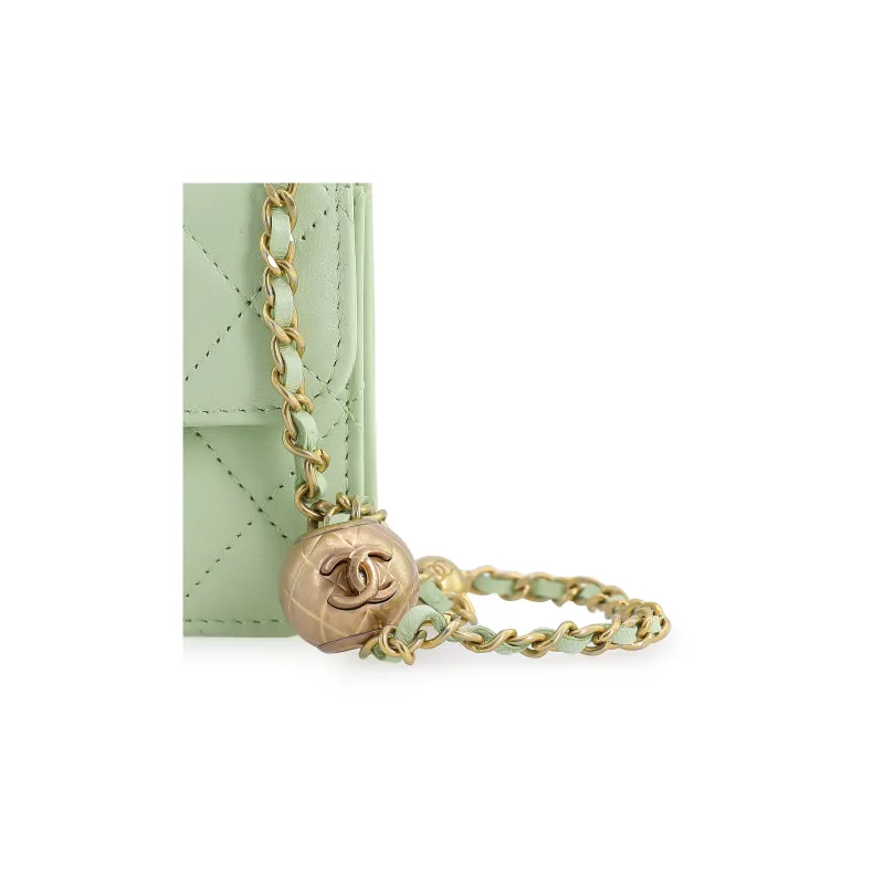 CHANEL Sheepskin Coin Purse, Fanny Pack, Shoulder Bag, Crossbody Bag Women's Fruit Green-3
