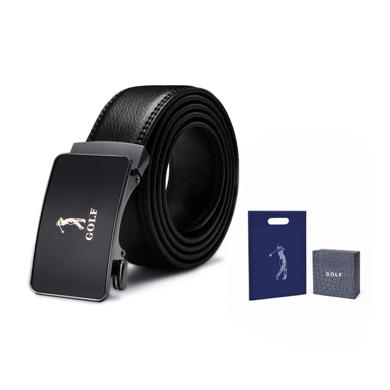 GOLF Cow Split Leather Automatic Buckle Belt Men's Black Width  3.5cm-2