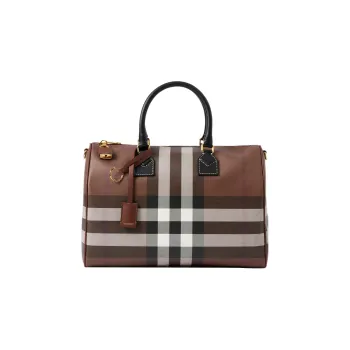 Burberry Leather Bowling Bag Shoulder Bag Crossbody Bag Handbag Medium Size Women's Brown