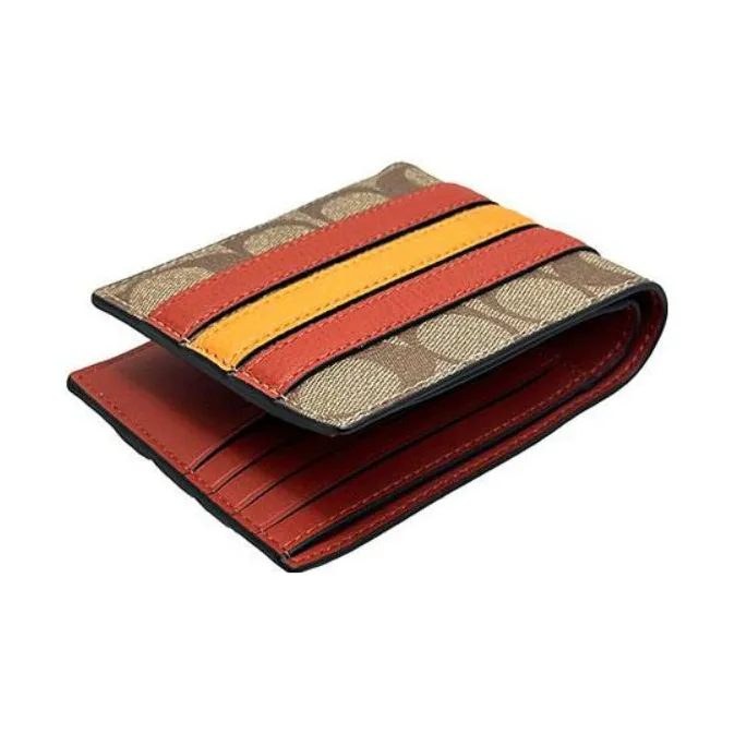 COACH 3 IN 1 Wallet Coated Canvas With Natural Pebbled Leather Set Wallet Men's Khaki-4