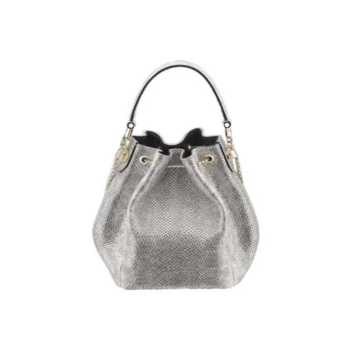 BVLGARI Water Snake Skin Bucket Drawstring Bag Handbag Shoulder Bag Women's Silver-4