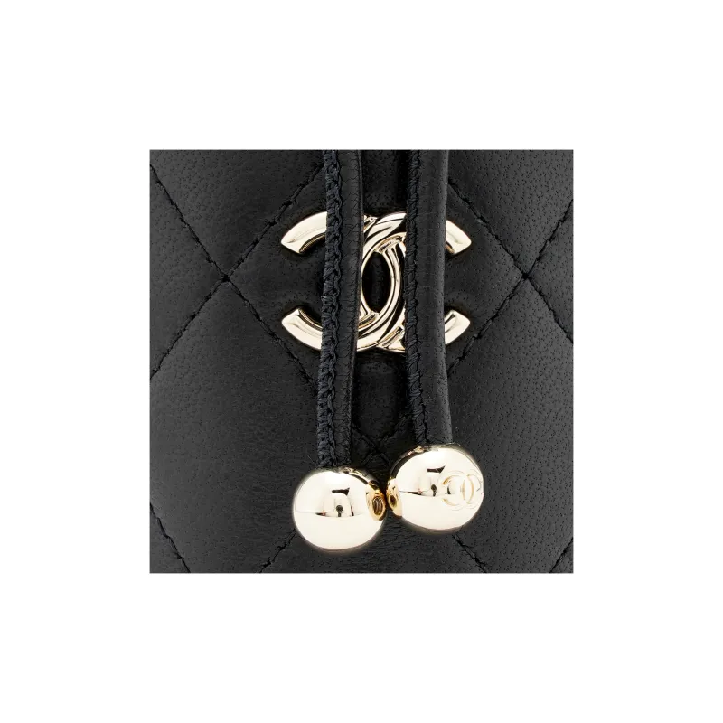 CHANEL Lambskin Bucket Bag Crossbody Bag Mini Women's Black-4