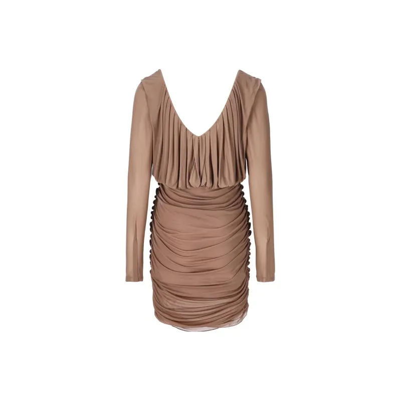 SAINT LAURENT V Neck Draped Long Sleeved Dress-1