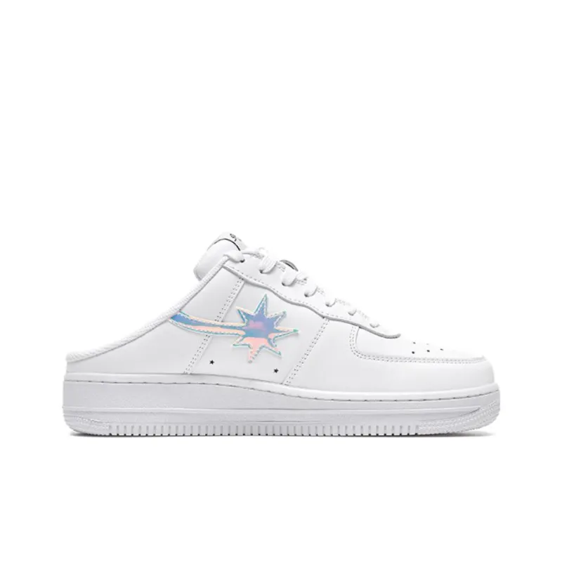 Starwalk Soldier Durable Breathable Low Top Open Heel Skateboard Shoes Unisex White Laser-1