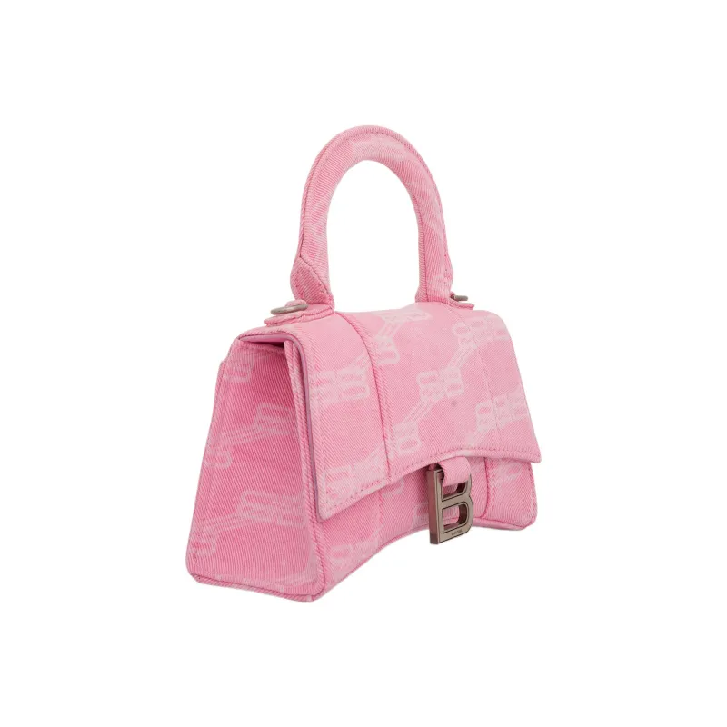 Balenciaga Hourglass Cotton With Denim Shoulder Bag, Crossbody Bag, Handbag Extra Small Women's Pink-1