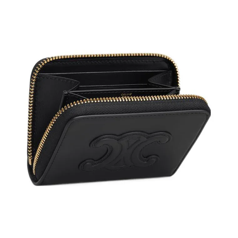 CELINE Smooth Calf Leather Wallet Women's Black-3