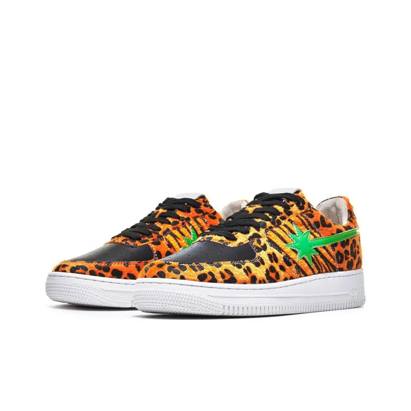 Starwalk Soldier Anti Slip Wear Resistant Low Top Skateboard Shoes Unisex Green Star Leopard Print-2