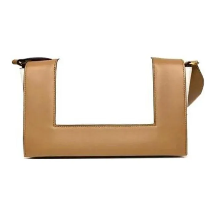 CELINE Frame Smooth Calf Leather Shoulder Bag, Crossbody Bag Medium Size Women's Umber/Neon White-3