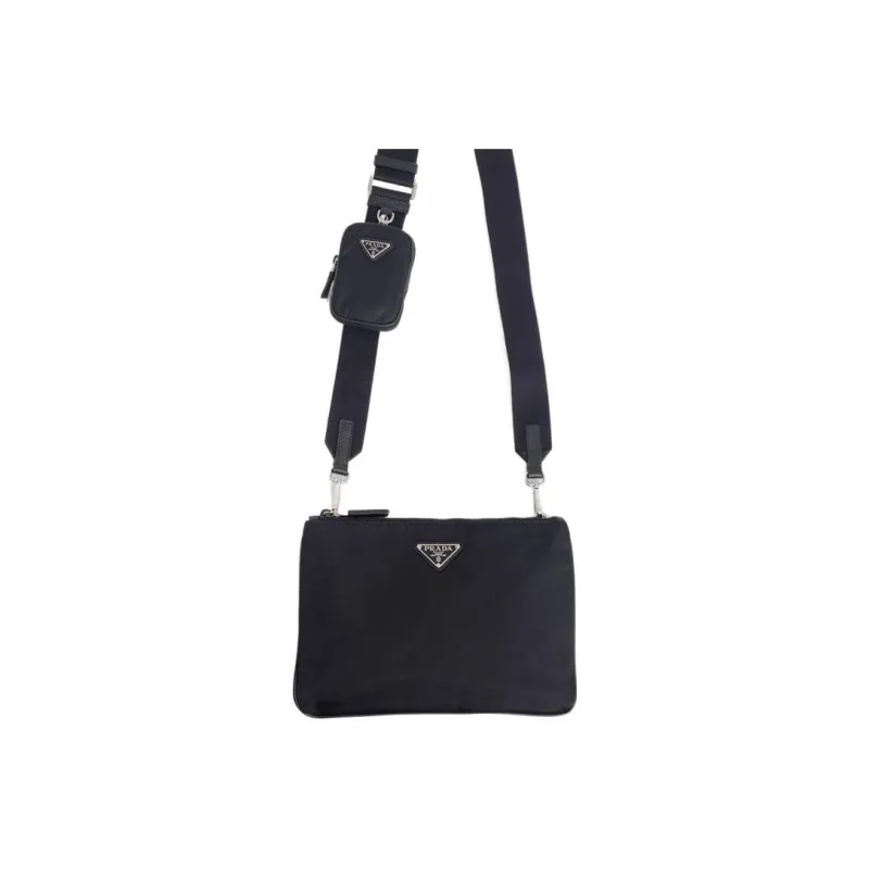 PRADA Recycled Nylon Saffiano Leather 2 in 1 Crossbody Bag Shoulder Bag Men's Black-2