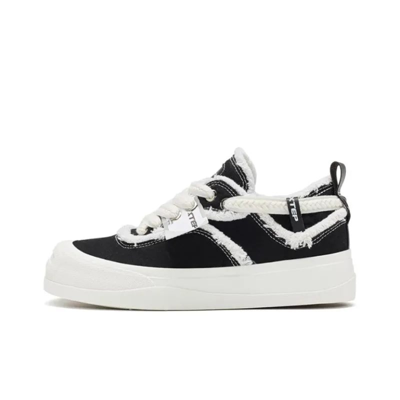 XTEP Anti Slip Wear Resistant Low Top Skateboard Shoes Women's Black White-0