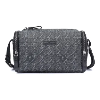 Hush Puppies Top Grain Cow Leather Camera Bag, Crossbody Bag, Shoulder Bag Medium Size Men's Gray