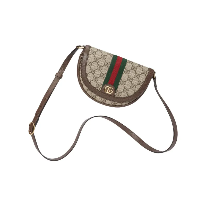 GUCCI Ophidia Canvas With Leather Shoulder Bag Crossbody Bag Mini Women's Brown-3