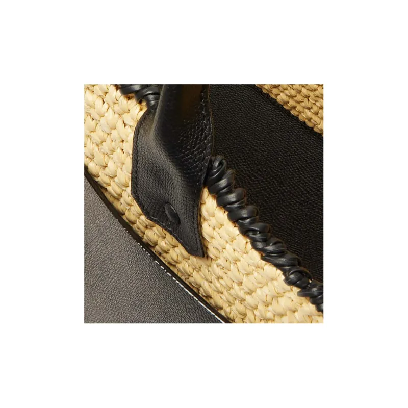 Valextra Raffia Tote Bag, Shopping Bag, Handbag Tubas Women's Beige/Black-4