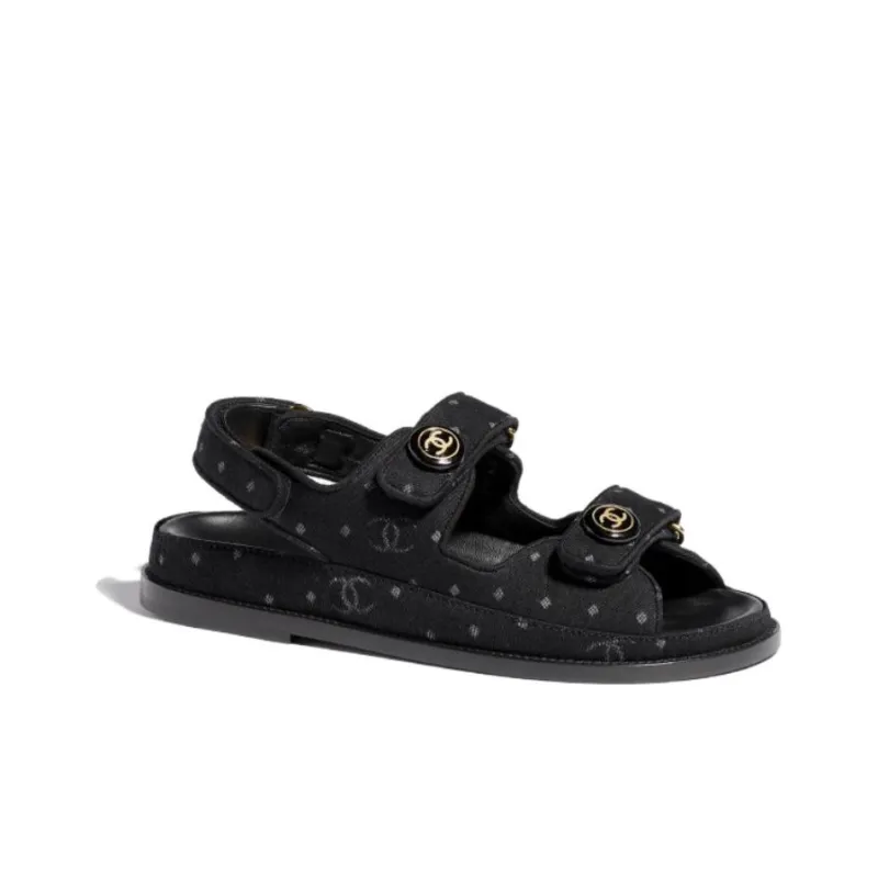 CHANEL Printed Sandal Black Denim Women's-1