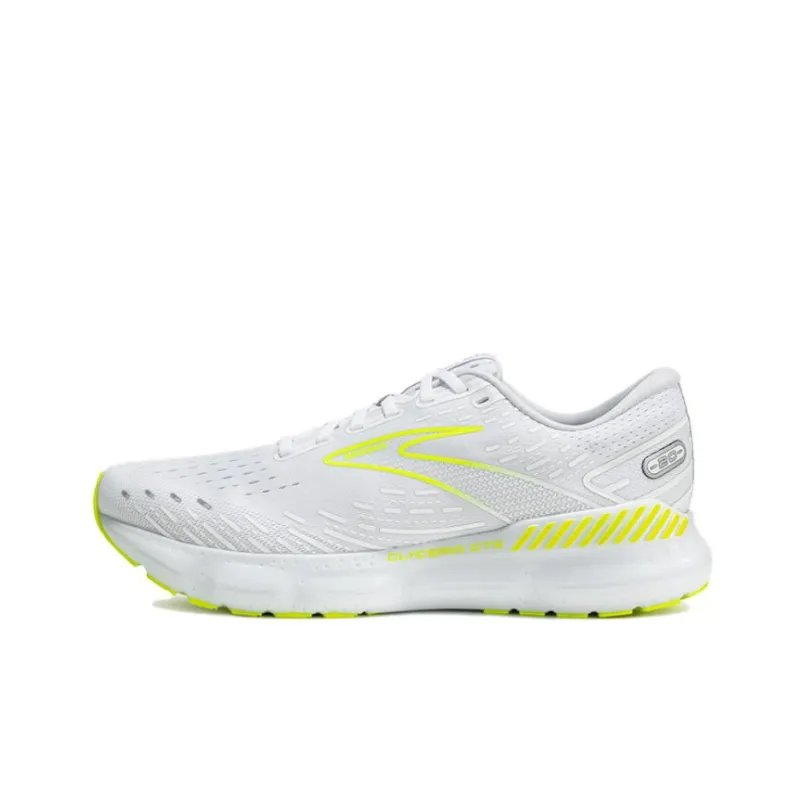 Brooks Glycerin GTS Anti Slip Wear Resistant Low Top Long Distance Running Running Shoes Men's White Yellow-0
