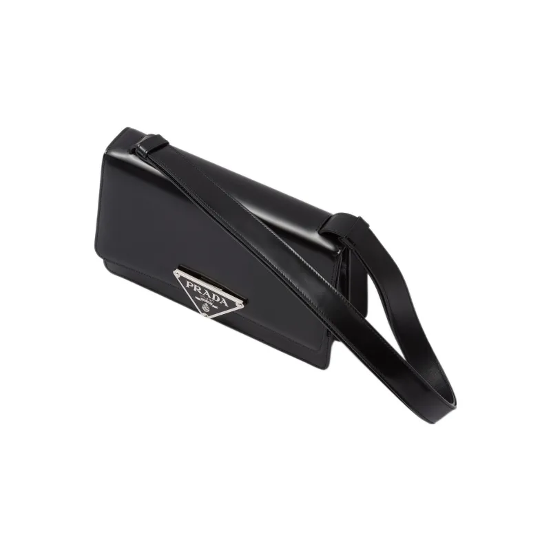 PRADA Brushed Leather Shoulder Bag Crossbody Bag Women's Black-2