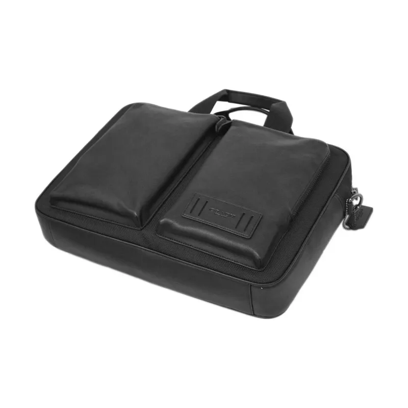 COACH Cowhide Leather Laptop Bag, Briefcase, Briefcase, One Shoulder Handbag Large Size Men's Black-1