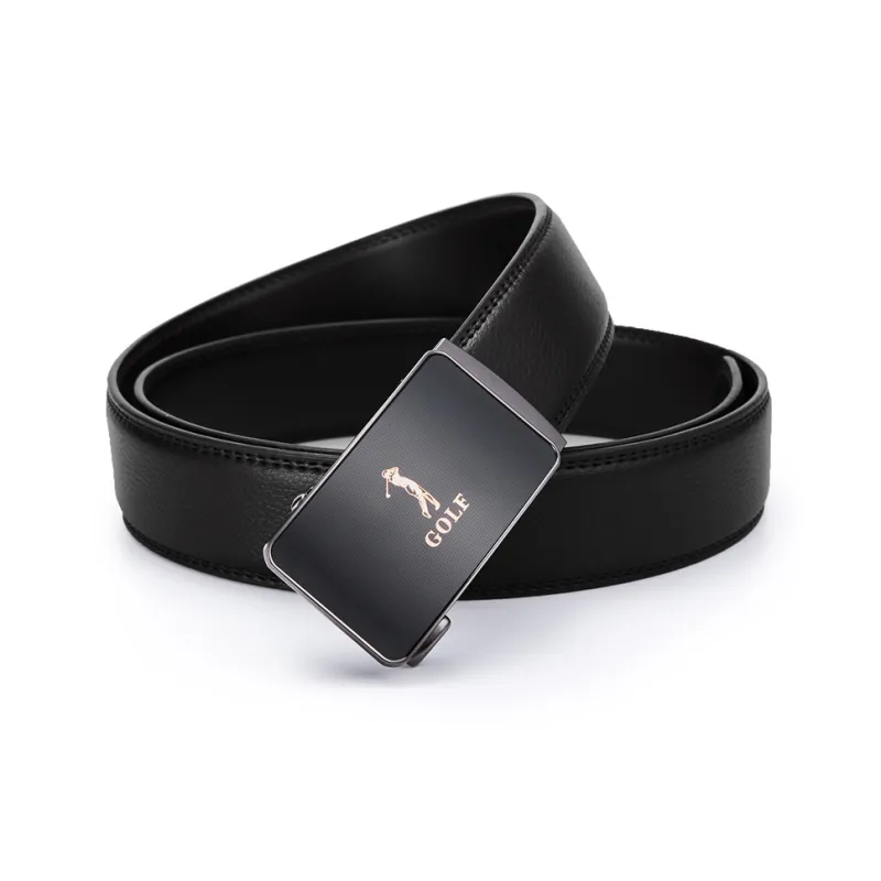 GOLF Cow Split Leather Automatic Buckle Belt Men's Black Width  3.5cm-5