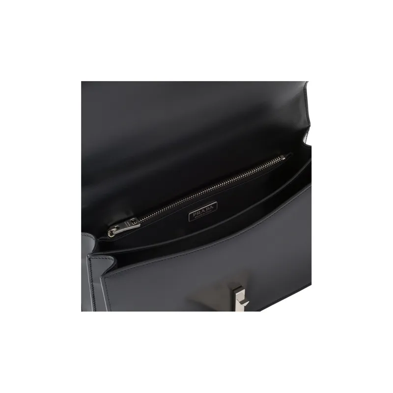 PRADA Brushed Leather Shoulder Bag Crossbody Bag Women's Black-4