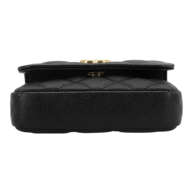 CHANEL Litchi Grain Cow Leather Mini Bag, Fanny Pack, Shoulder Bag, Crossbody Bag Trumpets Women's Black-3