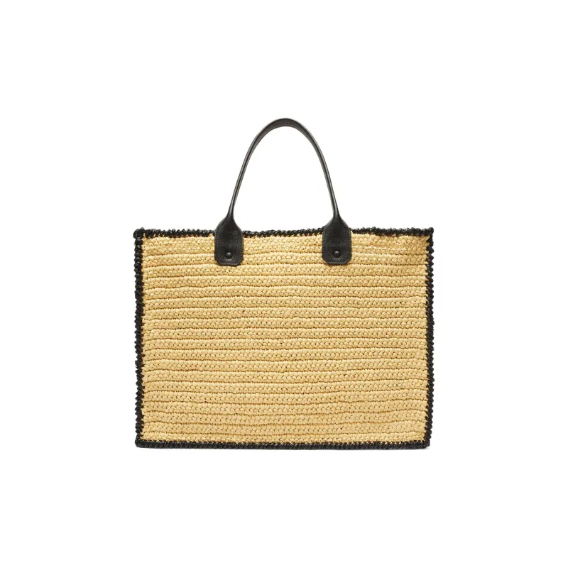 Valextra Raffia Tote Bag, Shopping Bag, Handbag Tubas Women's Beige/Black-1