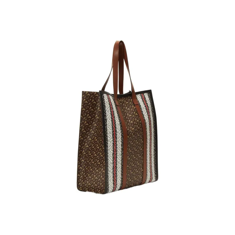 Burberry Monogram Stripe E Canvas Portrait Tote Bag Brown Multi-2