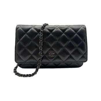 CHANEL 21B Fall WOC Lambskin Wallet On Chain Flap Bag, Chain Bag, Pochette, Shoulder Bag, Crossbody Bag Women's Black