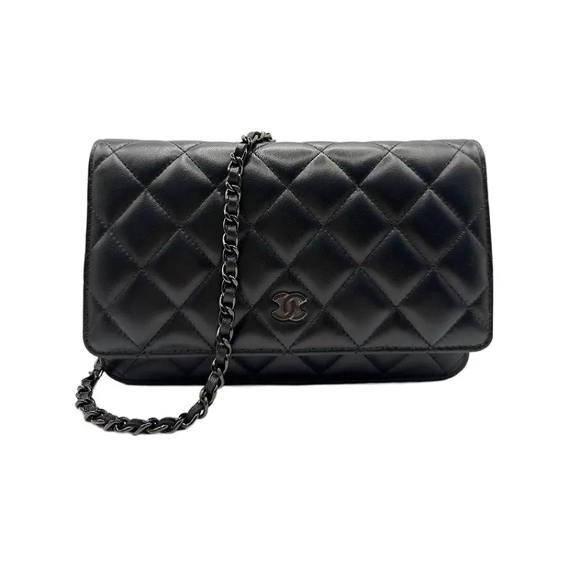 CHANEL 21B Fall WOC Lambskin Wallet On Chain Flap Bag, Chain Bag, Pochette, Shoulder Bag, Crossbody Bag Women's Black-0