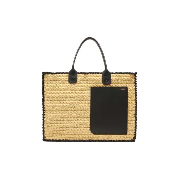 Valextra Raffia Tote Bag, Shopping Bag, Handbag Tubas Women's Beige/Black