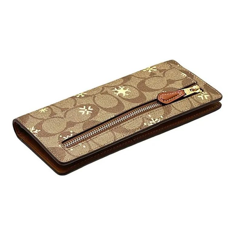 COACH Slim Wallet Coated Canvas With Smooth Leather Card Holder, Wallet Regular Women's Khaki-2