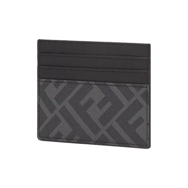 FENDI Coated Canvas With Leather Card Holder Card Holder Men's Black Gray-3