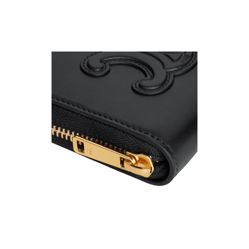 CELINE Smooth Calf Leather Wallet Women's Black-4