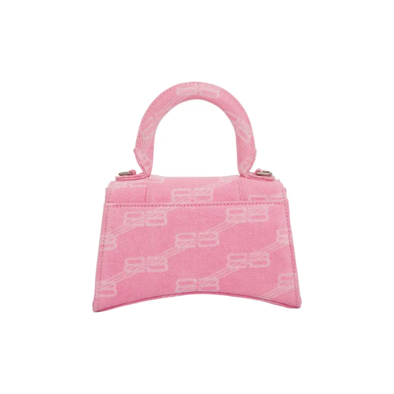 Balenciaga Hourglass Cotton With Denim Shoulder Bag, Crossbody Bag, Handbag Extra Small Women's Pink-2