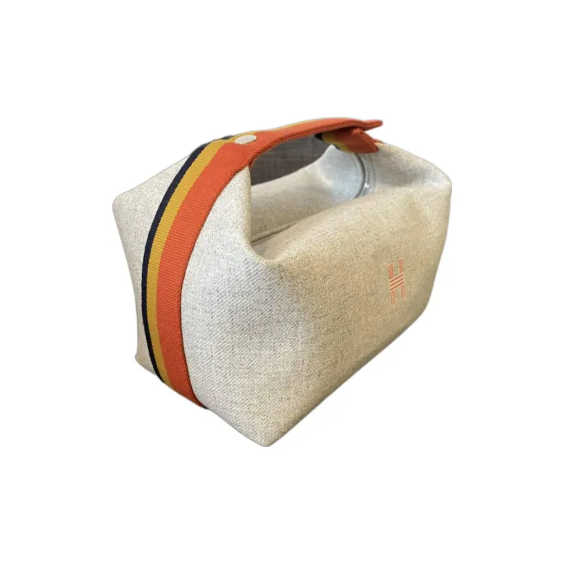 HERMES Bride a Brac Cotton Handbag Toiletry Bag Trumpets Unisex Gray-3