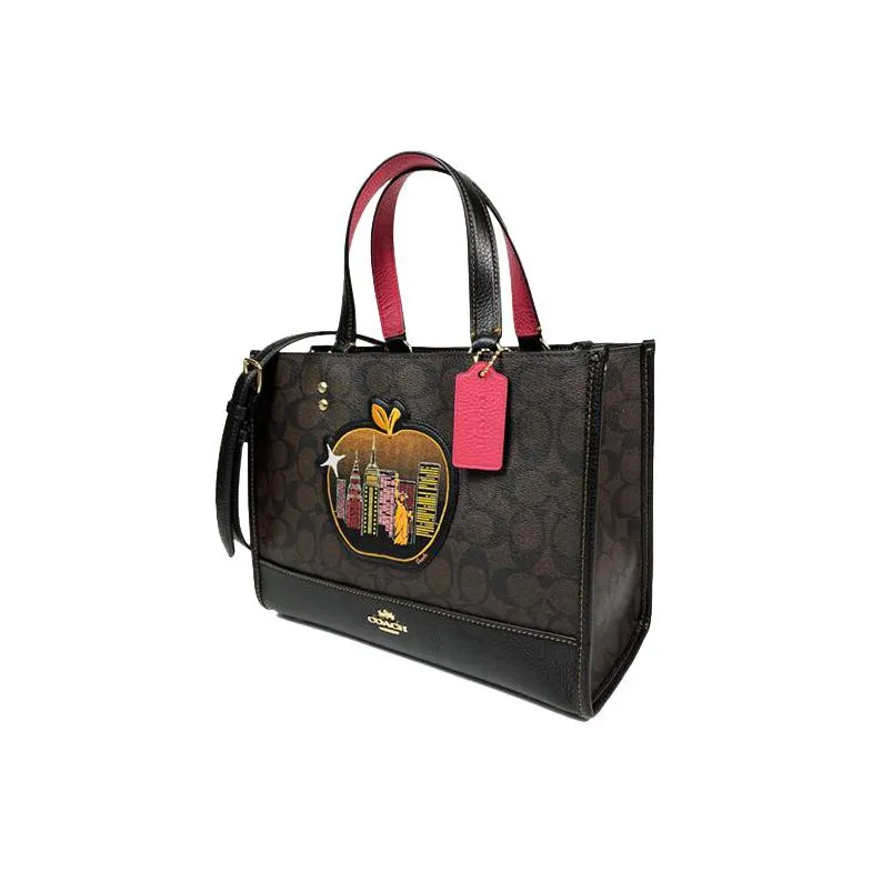 COACH Dempsey Canvas With Leather Comic Label Crossbody Bag, Handbag Tubas Women's Brown Black-1