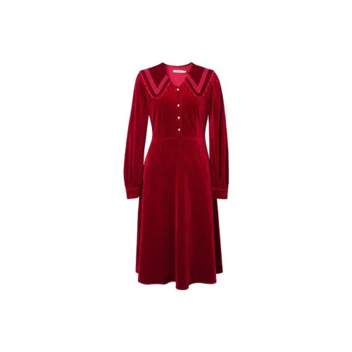 SEIFINI Long-Sleeved Dresses Women's Christmas Red