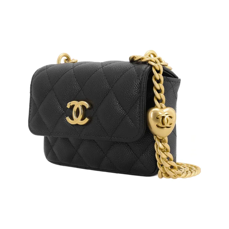 CHANEL Litchi Grain Cow Leather Mini Bag, Fanny Pack, Shoulder Bag, Crossbody Bag Trumpets Women's Black-1