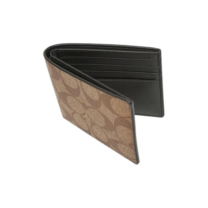 COACH Billfold Wallet Leather With PVC And Canvas Wallet Men's Khaki-2