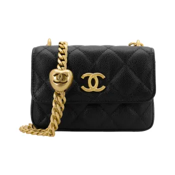 CHANEL Cow Leather Mini Fanny Pack Shoulder Bag Crossbody Bag Small Size Women's Black