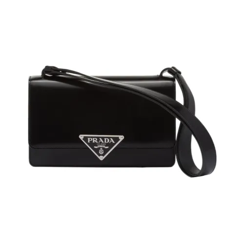 PRADA Brushed Leather Shoulder Bag Crossbody Bag Women's Black