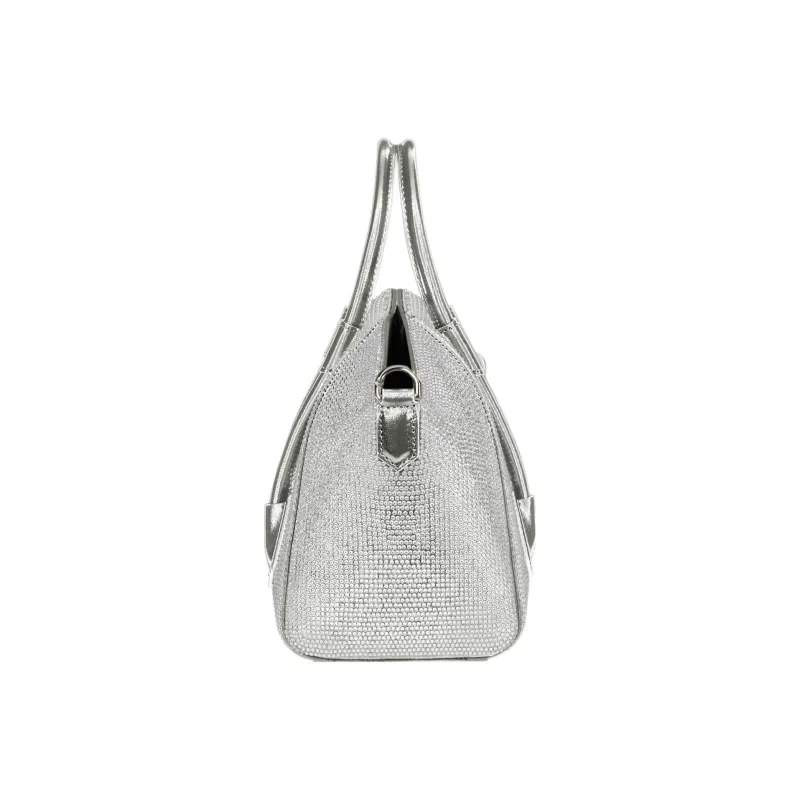 Givenchy Antigona Lock Satin Calfskin Rhinestone Shoulder Bag Crossbody Bag Handbag Mini Women's Silver Gray-1