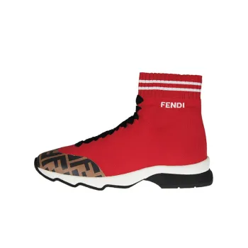 FENDI Women's FF Motif Fabric Sneaker Mid 'Red'